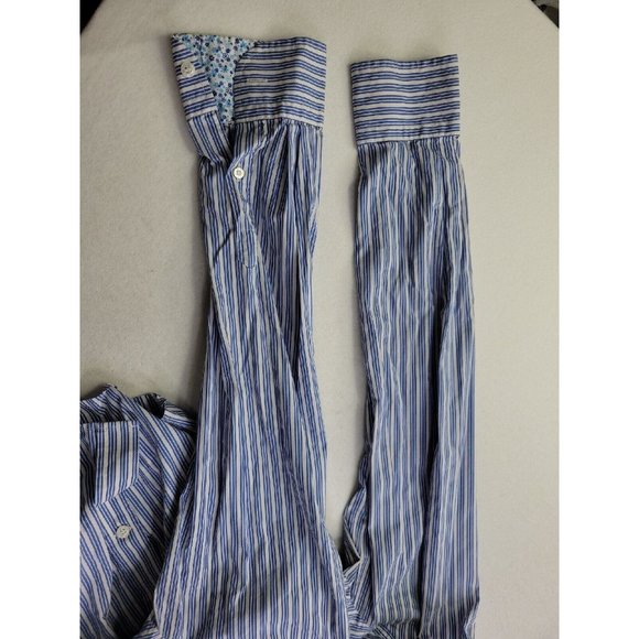 Harmont & Blaine Flip Cuff Men's XL White Blue Stripe Casual Button Dress Shirt - Picture 10 of 11